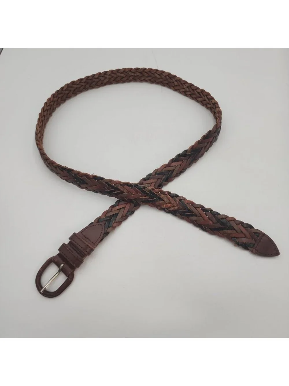 Vintage Braided Leather Belt 40 Brown Distressed 43